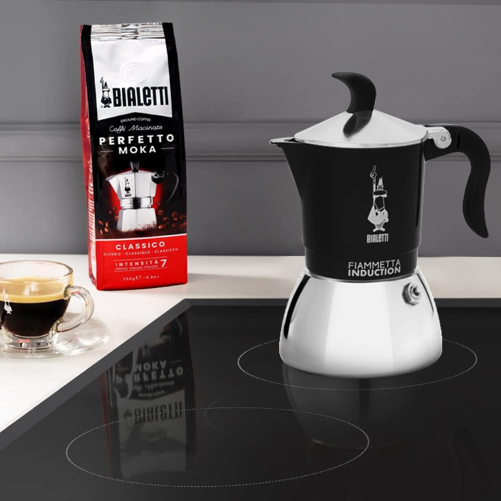 Bialetti Fiammetta induktionskaffemaskin, 2 koppar (100 ml), lämplig för alla typer av hällar, elegant design, svart