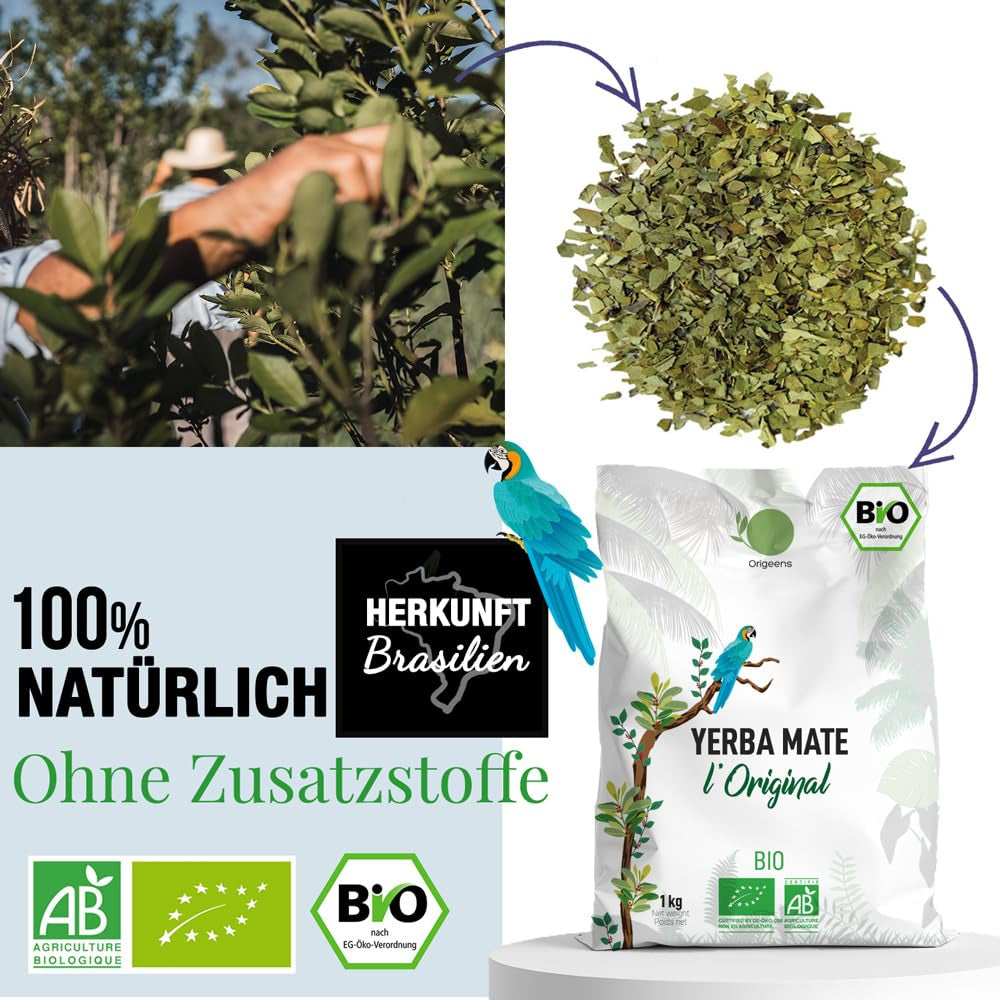 ORIGEENS BIO YERBA MATE TEA 1 KG - The Original I Orostad, blad, utan stjälkar, damm och smulor I Energigivande och avgiftande dryck