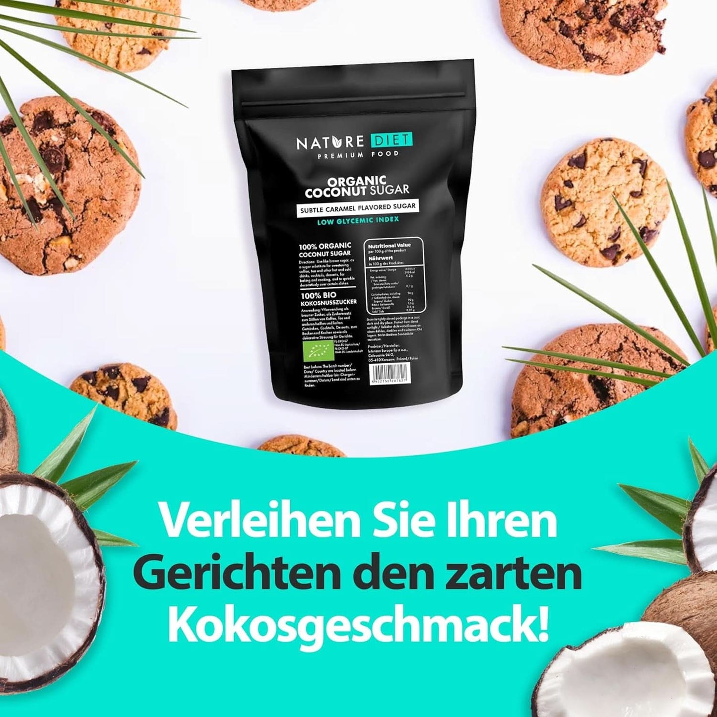 Ekologiskt kokossocker, karamellsmak, 1,5 kg sötningsmedel Naty Shop