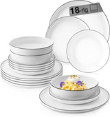 SANGER | Marlo Black and White Edge servisset, 18 delar porslinsservis set för 6, vitt med svarta accenter, mattallrikar, desserttallrikar och skålar, modern design | PREMIUM KOLLEKTIONEN