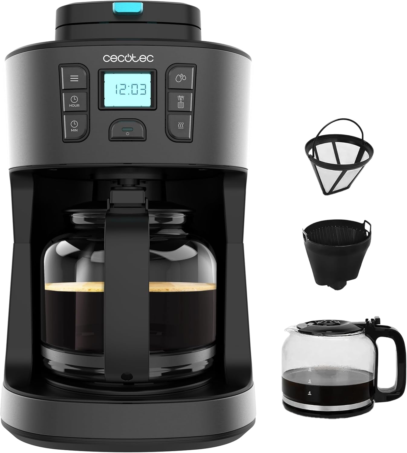 Cecotec Coffee 66 Grind & Drop Essential droppkaffebryggare. 1086 W, Bladslip, Upp till 12 koppar, Extreme Aroma Technology, Digital, Rostfritt stål, Autoavstängning.