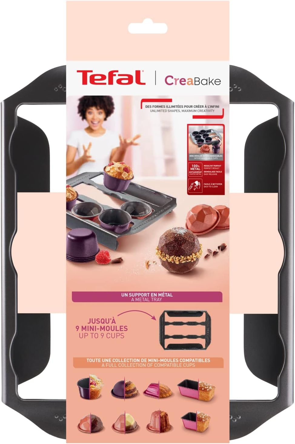 Tefal Creabake J3040104 Kuchenform, 9 Mulden, Antihaftbeschichtung, Austauschbar, Perfektes Backen, Kreative Und Leckere Rezepte, Nicht Compaible Mit Cake Factory, Creabake Formar och bakplåtar Naty Shop