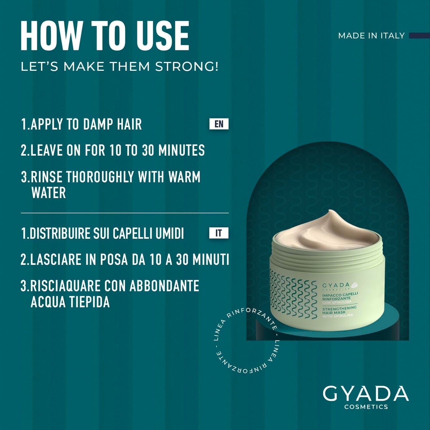 GYADA COSMETICS Spirulina hårstärkande paket Närande anti-håravfall Dubbla tips fungerar 250ml + bokträkam Idealisk för att reda ut alla hårtyper Naty Shop hårmask