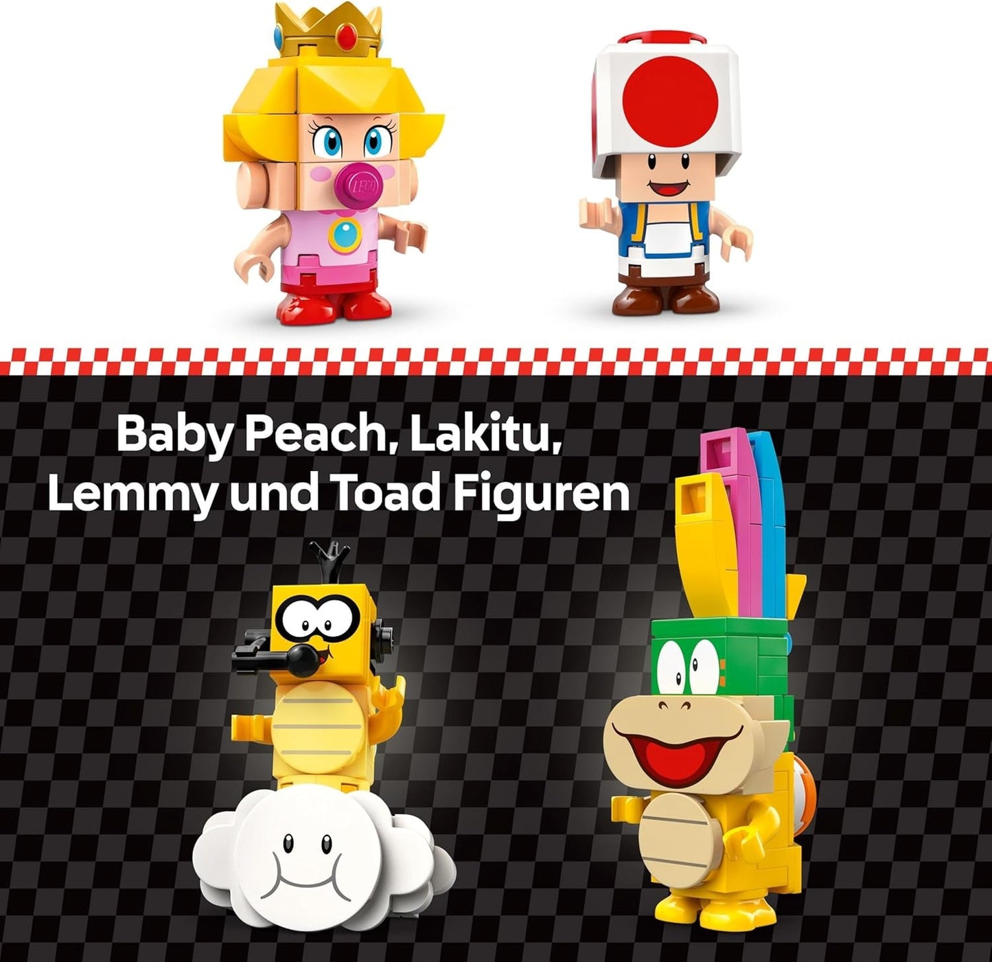 LEGO Super Mario: Mario Kart - Baby Peach & Grand Prix Set, Nintendo Figures - Padda, Lakitu, Baby Peach och Lemmy, Present för pojkar, tjejer och spelare 8+, Äventyrsleksak 72036 Byggset Beuche den LEGO-Store
