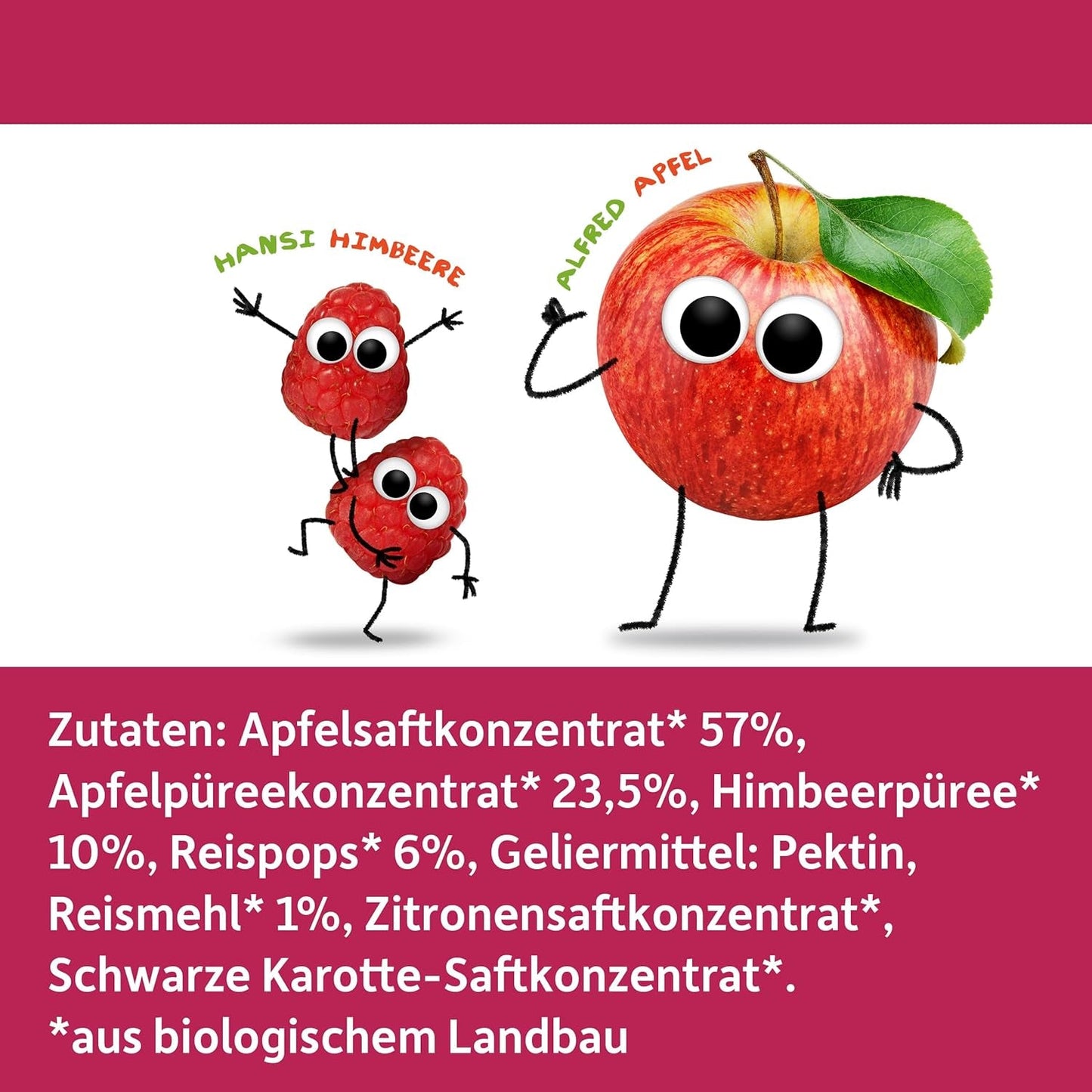 FRECHE FREUNDE Ekologiska fruktgeléer, äppel-, hallon- och risklubbor, fruktigt sött mellanmål för barn, glutenfritt, veganskt, paket med 20 (20 x 30 g)