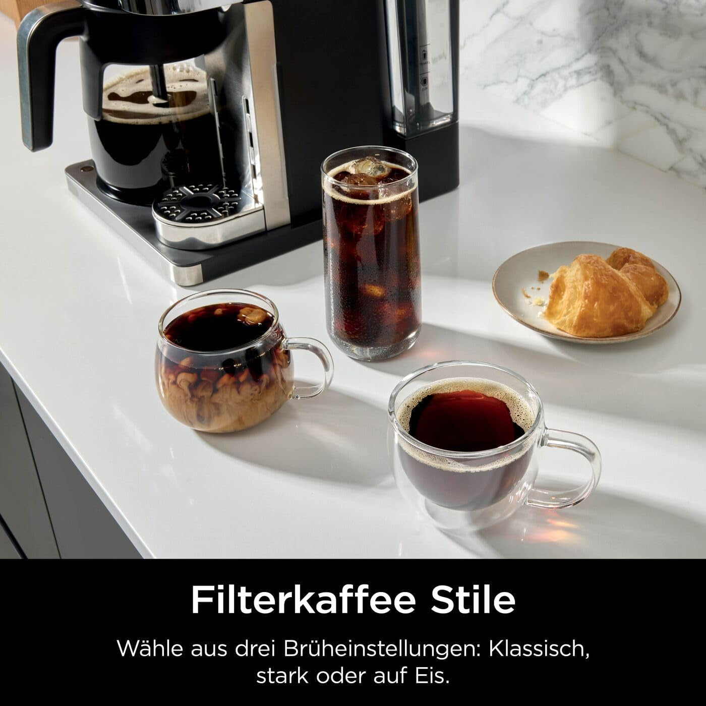 Ninja Prestige 2-i-1 filterkaffebryggare med kapslar och integrerad mjölkskummare, för latte, iskaffe och platt vit, svart CFN802EU