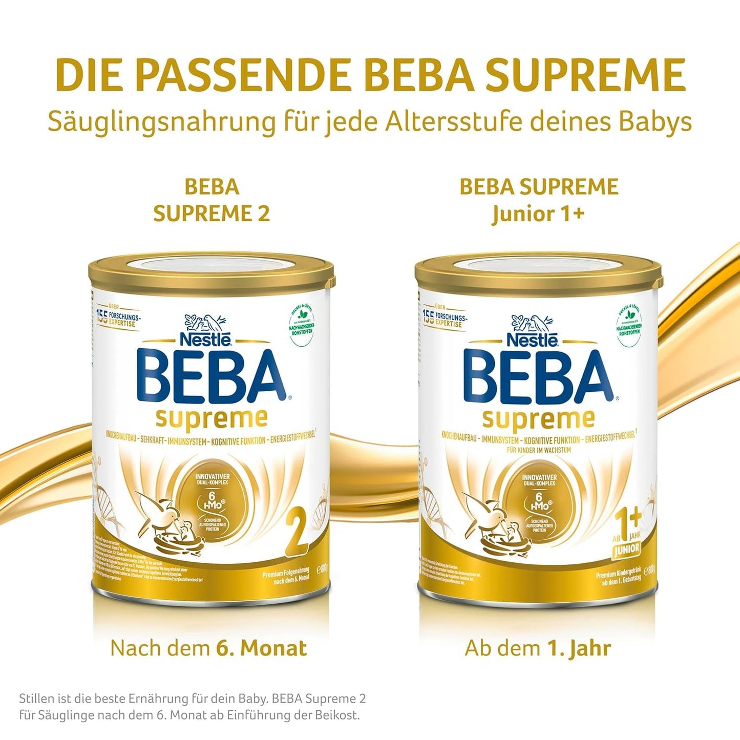 BEBA SUPREME JUNIOR 1 Plus - Dryck för barn från 1 år, med komplex 6 HMO, laktosfri, palmoljefri, fiskoljefri, mat för små barn, babymjölkspulver, förpackning om 6 (6 x 800g)