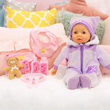 Bayer Design 94694AG 94694AA, Funktionsdocka, Piccolina Magic Eyes Interactive Doll, Moves Mun, Blinkar och stänger ögonen, Pratar, Lila, 46cm