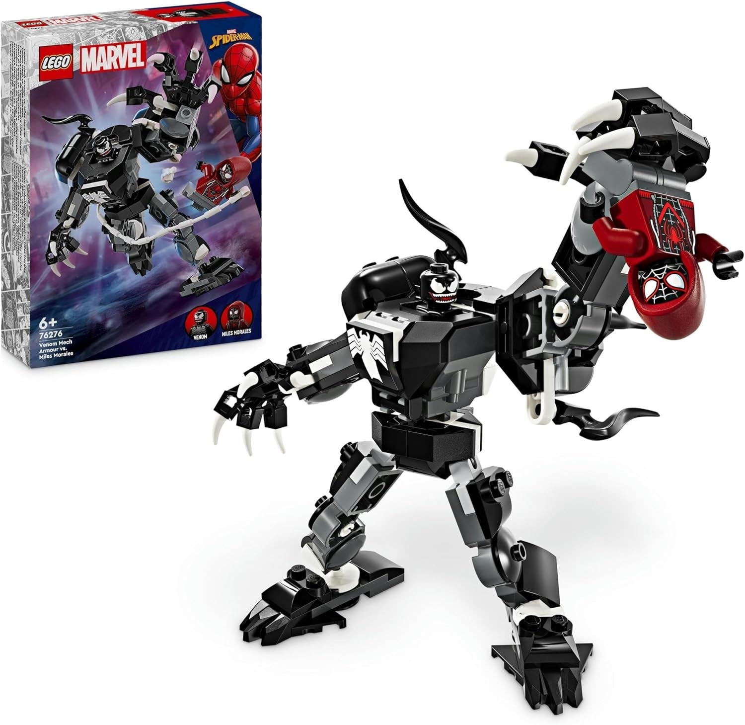 LEGO Marvel Venom Mech vs. Miles Morales rörliga actionfigurer för barn Spider-Man Set med Superhjälte Duell Minifigurer Leksakspresent för pojkar och flickor 6 år gamla 76276 Byggset Besuche den LEGO-Store Singel