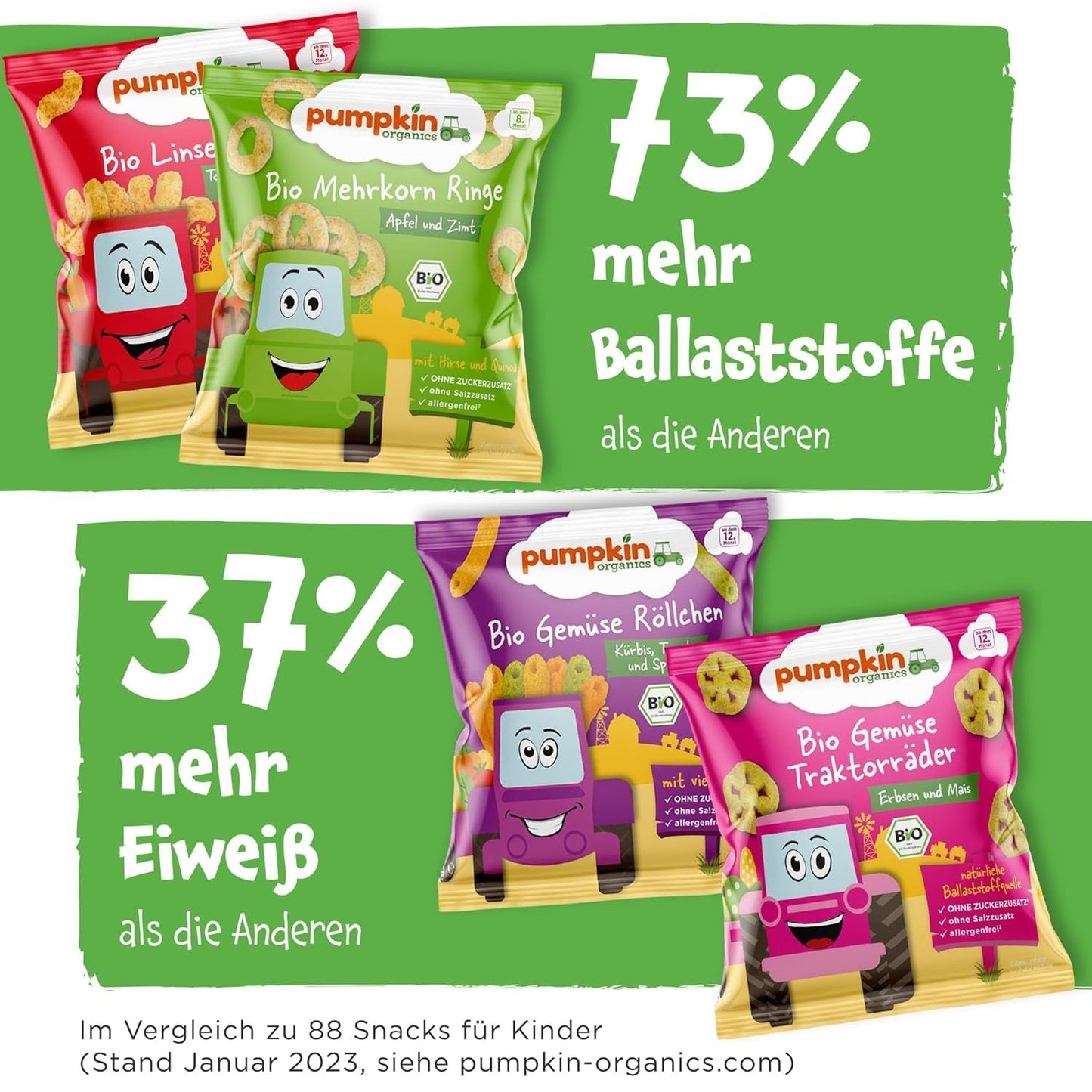 Pumpkin Organics Baby Multigrain morots- och mangoringar (förpackning med 8) Tillsatsfria babysnacks från 12 månader - Allergenfri² och glutenfria³ Baby Crunchy Snacks (8 x 20g)