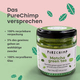 Purechimp Matcha-pulver av ceremoniell kvalitet 50 g. 100 % ren nyansodlat tepulver för lattes, infusioner och recept. Återvinningsbar burk. Rik på antioxidanter.
