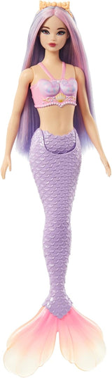 Barbie sjöjungfrudocka med rosa och lila fint hår och pannband, skaltopp och lavendelblå svansfendocka, HRR06 Naty Shop Dolls