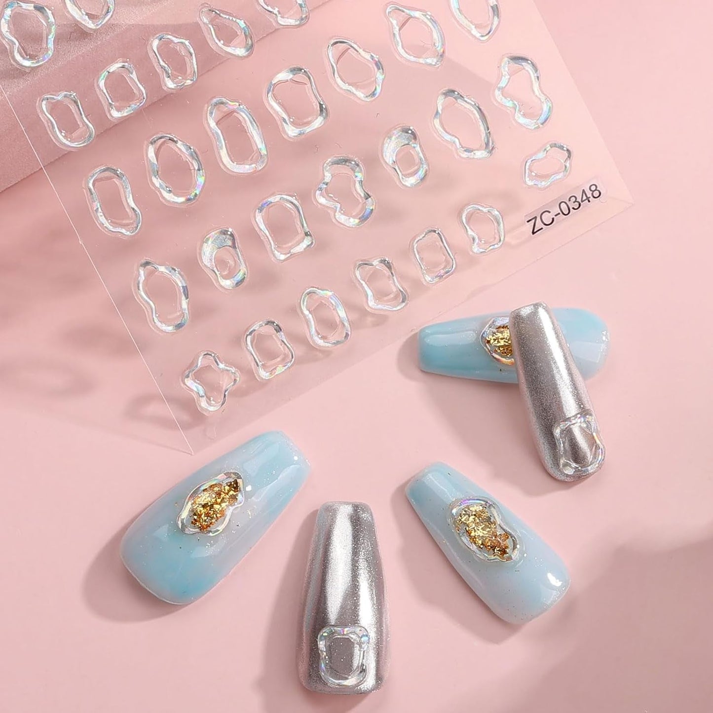 JMEOWIO 6 Blatt 3D Nagelsticker Goldene Unregelmäßige Geometrische Nail Art Sticker Selbstklebend Nagelaufkleber 5D Stereoskopisk Dekoration Nageldesign Zubehör