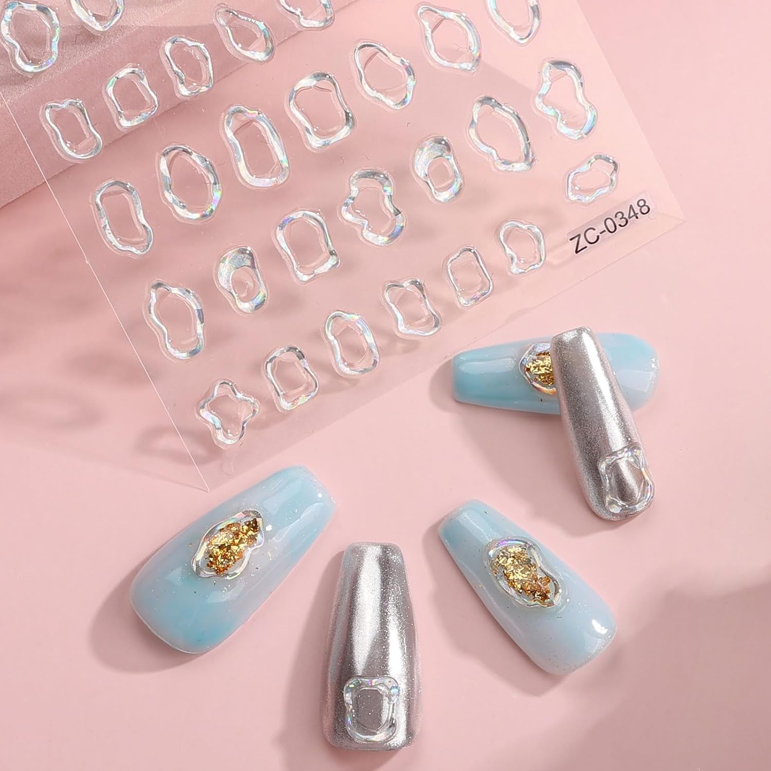 JMEOWIO 6 Blatt 3D Nagelsticker Goldene Unregelmäßige Geometrische Nail Art Sticker Selbstklebend Nagelaufkleber 5D Stereoskopisk Dekoration Nageldesign Zubehör