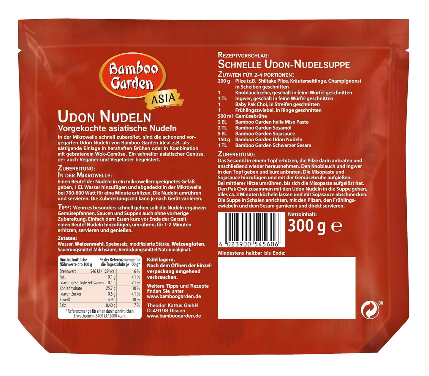 Udonnudlar från Bamboo Garden, förkokta, 300g