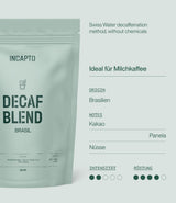 Incapto Ganze Entkofeinierte Kaffeebohnen | Ohne Chemikalien | Mischung aus 100% Arabica-Kaffee aus Brasilien | Ungemahlen Espresso Bohnen | Swiss Water Decaf Coffee, Pack 500g
