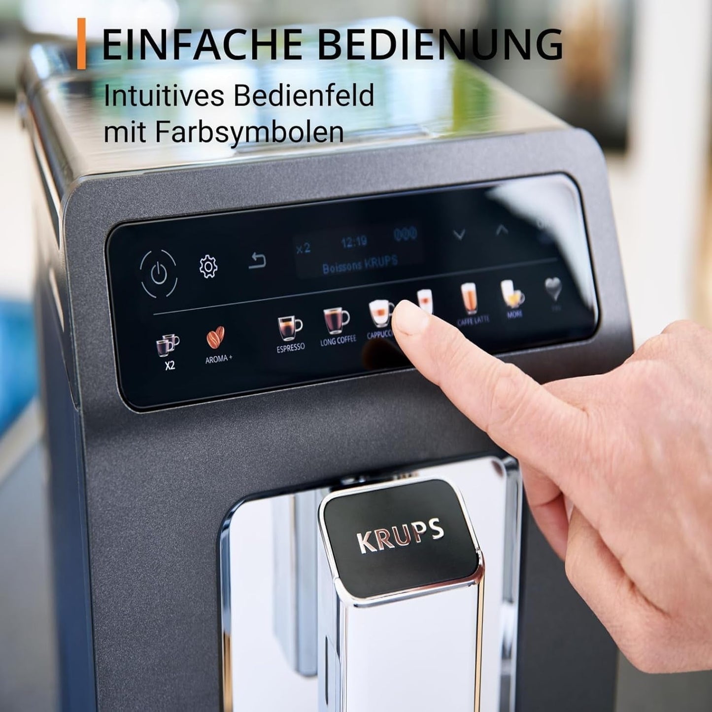 KRUPS Evidence En automatisk espressomaskin med mjölkslang, entrycks cappuccino, 12 specialdrycker, 2-koppsfunktion, färgdisplay, espressomaskin, TÜV-certifikat, svart, EA895N10