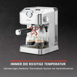 Caso Espresso Gourmet - Portafilter Espressomaskin i rostfritt stål, kraftfull 19 bars Ulka-pump, med mjölkskummare, för malet kaffe eller ESE-kaffekapslar, för 2 koppar, med koppvärmare