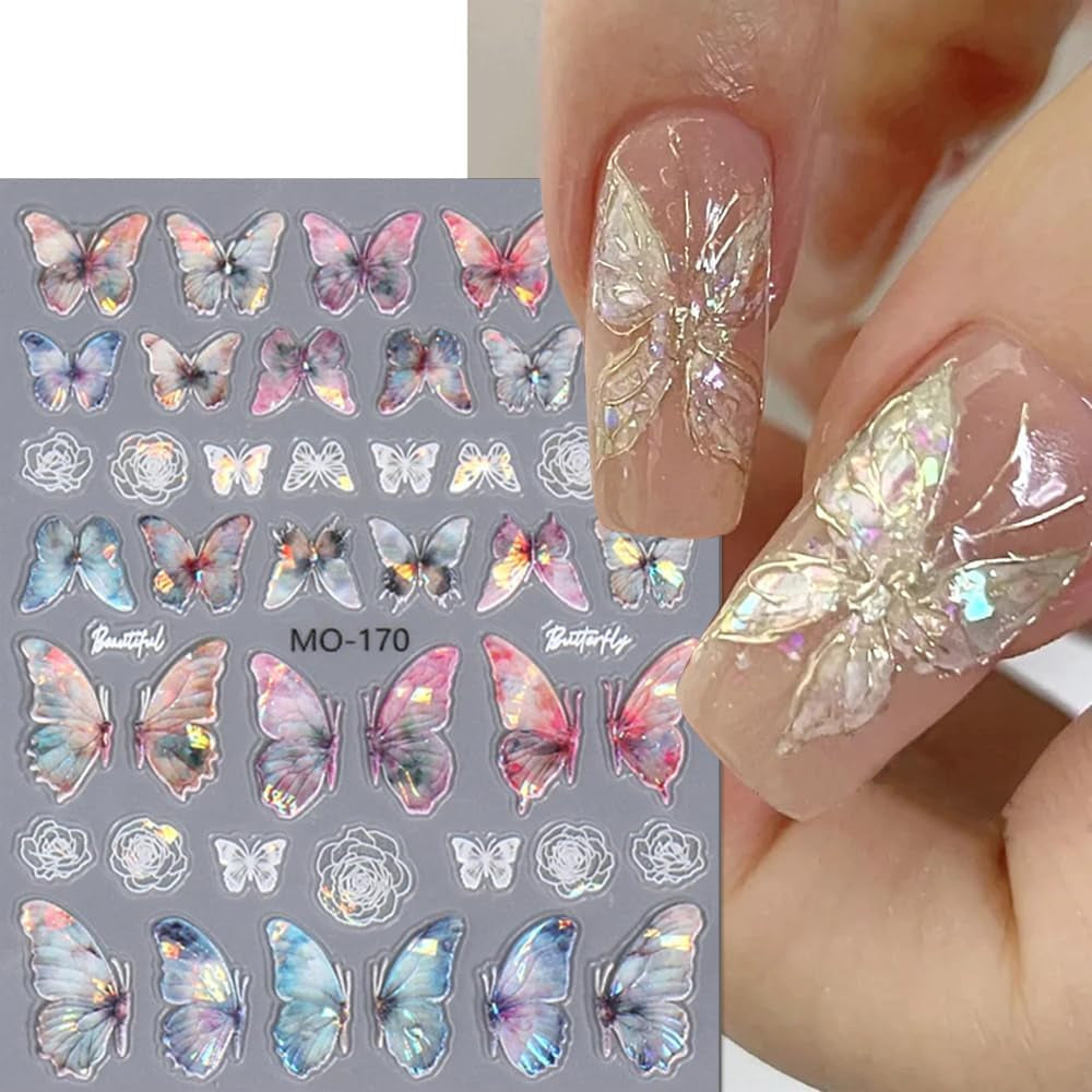 5D präglade nagelklistermärken för fjärilar självhäftande fjärilar nageldekoration klistermärken aurora fjäril nagelkonst klistermärken nageltillbehör design fjärils nagel klistermärken nagelkonst klistermärken