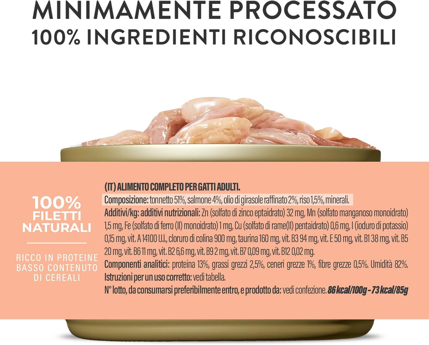 Laxtonfisk i gelé, komplett våtmat för katter, konserverad, med tillsatta vitaminer, 100 % naturlig, 6 x 85 g
