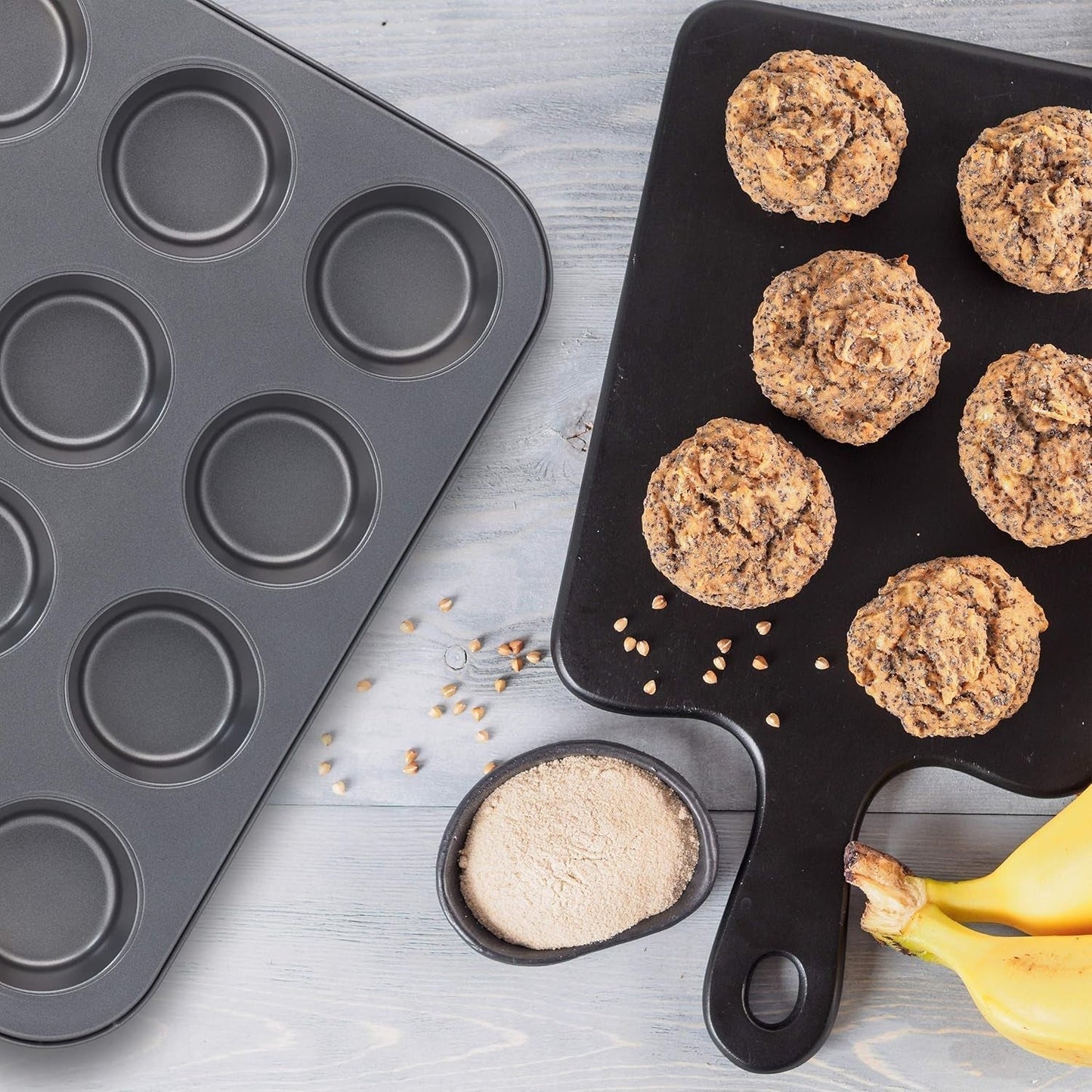 Relaxdays Muffinform, 2Er Set, 12Er Muffinbleche, Antihaftbeschichte, Carbonstahl, Muffins & Cupcakes, Ø 6,5 Cm, Vete, 10030825 Formar och plåtar för bakning Naty Shop