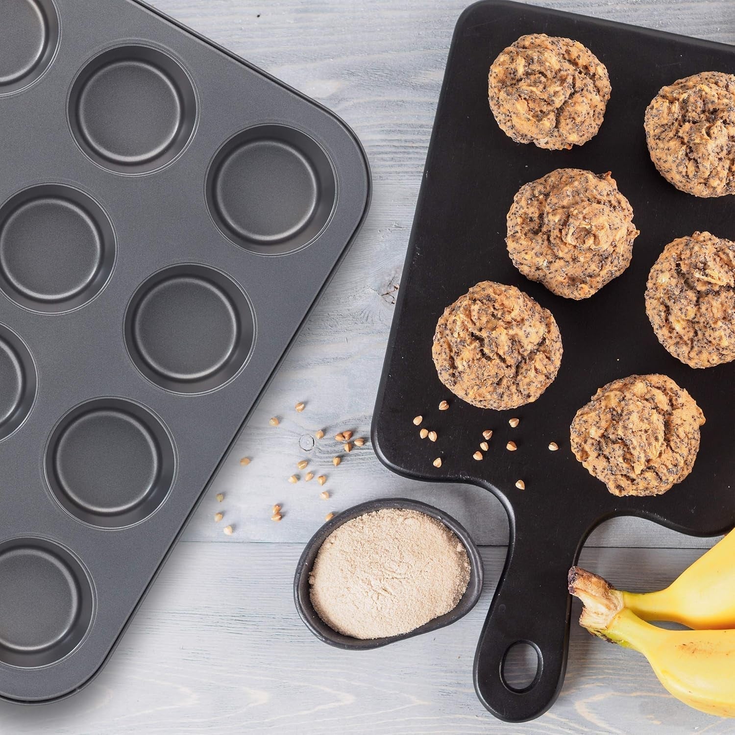 Relaxdays Muffinform, 2Er Set, 12Er Muffinbleche, Antihaftbeschichte, Carbonstahl, Muffins & Cupcakes, Ø 6,5 Cm, Vete, 10030825 Formar och plåtar för bakning Naty Shop