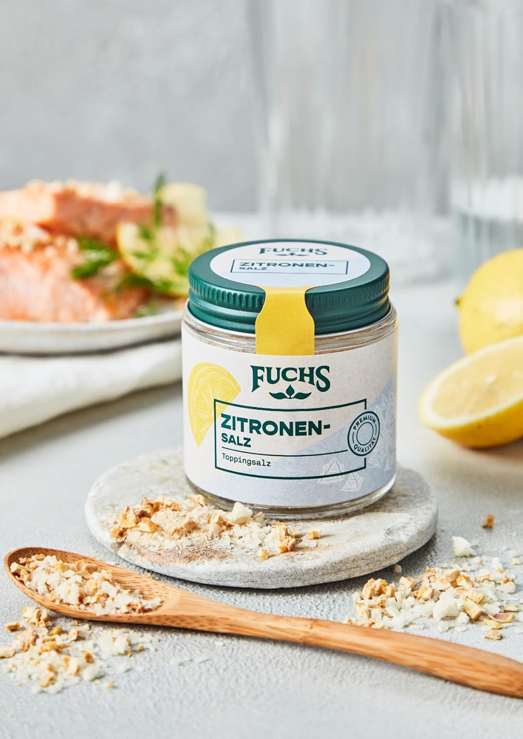 Fuchs Gewürze - Citronensalz | Toppingsalz med Pyramidenflocken & Zitrone | Crunchy Verfeinerung für Fisch und Gemüse | Citronsalt i Premium-Qualität | 60 g im wiederverschließbaren Gewürzglas