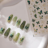 JMEOWIO 3D Nagelsticker Grün Gold Schmetterling Nail Art Sticker Selbstklebend Nagelaufkleber 5D Stereoskopisk Dekoration Nageldesign Zubehör 1 Blatt