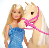 Barbiedocka och hästleksak, ridtillbehör, innehåller 1 docka och 1 häst, lämplig som present till barn från 3 år och uppåt, FXH13
