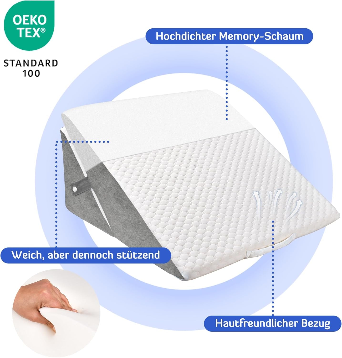 BARN Justerbar kilkudde, läskudde av högdensitetsskum för säng och soffa, ergonomisk säng med kilhuvud för sömnrefluxapné, benkudde/ryggkudde för lek och läsning (vit & grå)