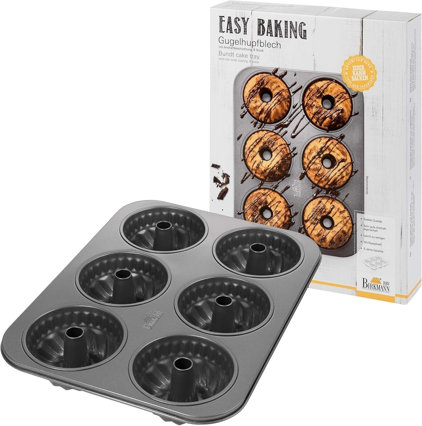 Birkmann, Easy Baking, Donutblech, Backform Für 6 Donuts, Mit Hochwertiger Antihaftbeschichtung, Ø 9 Cm, Mit Rezept, 881631 Formar och bakplåtar Naty Shop 6Er Gugelhupfform