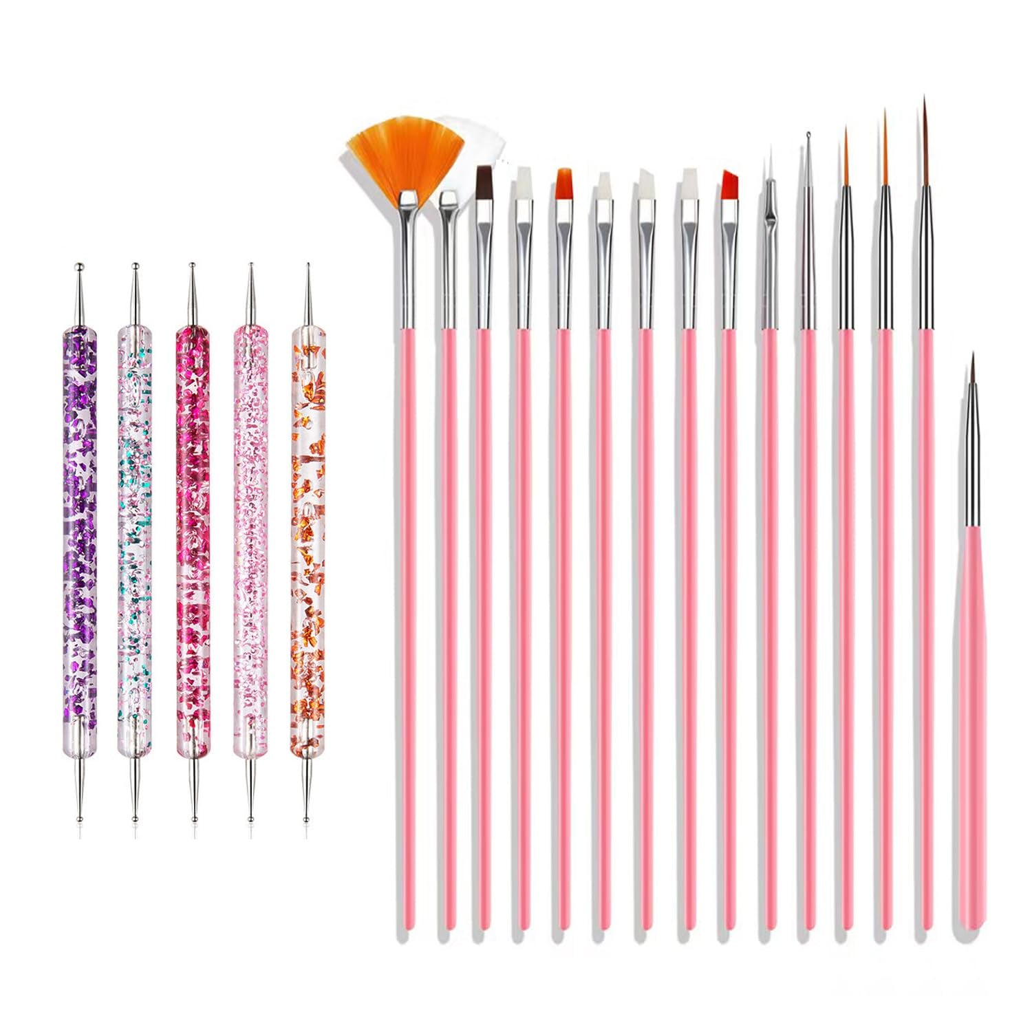 Nail Art Pinsel Set, 20st Nageldesign Malerei Pinsel, Professionelle Nail Art Design Pinsel, Nail Fine Liner Pinsel, Rosa