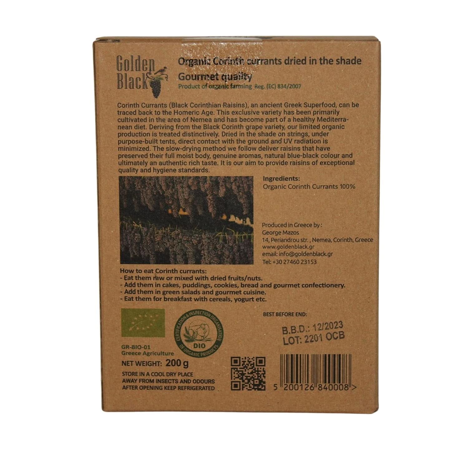 Ekologiska grekiska svarta russin - vinbär, förpackning med 3 x 200 gram Uttorkade produkter Naty Shop