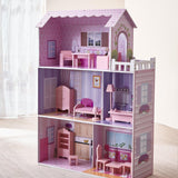 Olivia's Small World Giant Dollhouse, Stort trädockhus med möbler och tillbehör, 3-vånings dockhus för barn, dockhus för 12" dockor, 3 år + Naty Shop Dollhouses