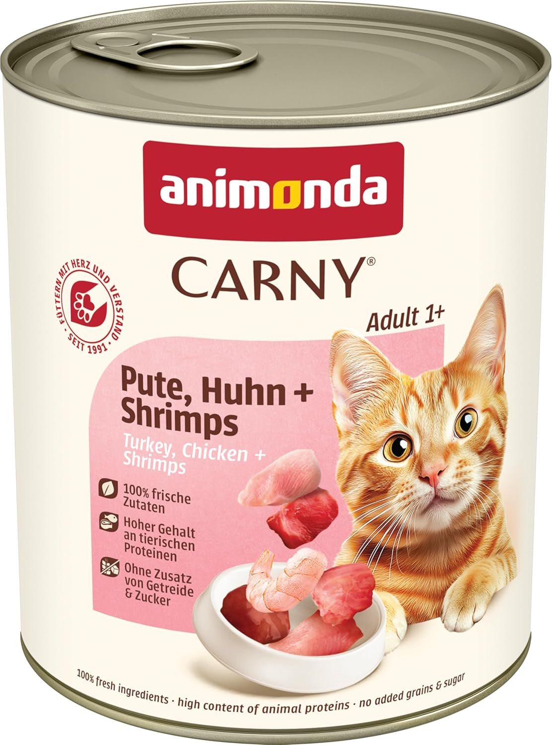 Animonda Carny våt kattmat kalkon + kyckling + räkor (6 x 800 g), spannmålsfri, sockerfri våtfoder med färska köttingredienser