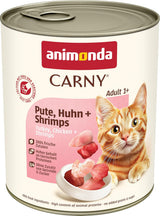 Animonda Carny våt kattmat kalkon + kyckling + räkor (6 x 800 g), spannmålsfri, sockerfri våtfoder med färska köttingredienser