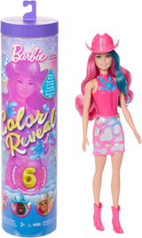 Barbie Color Reveal Doll och tillbehör med 6 överraskningar, Disco Star Series med metalliskt glitter och färgskiftande topp (stilar kan variera), JCP01, 32 cm