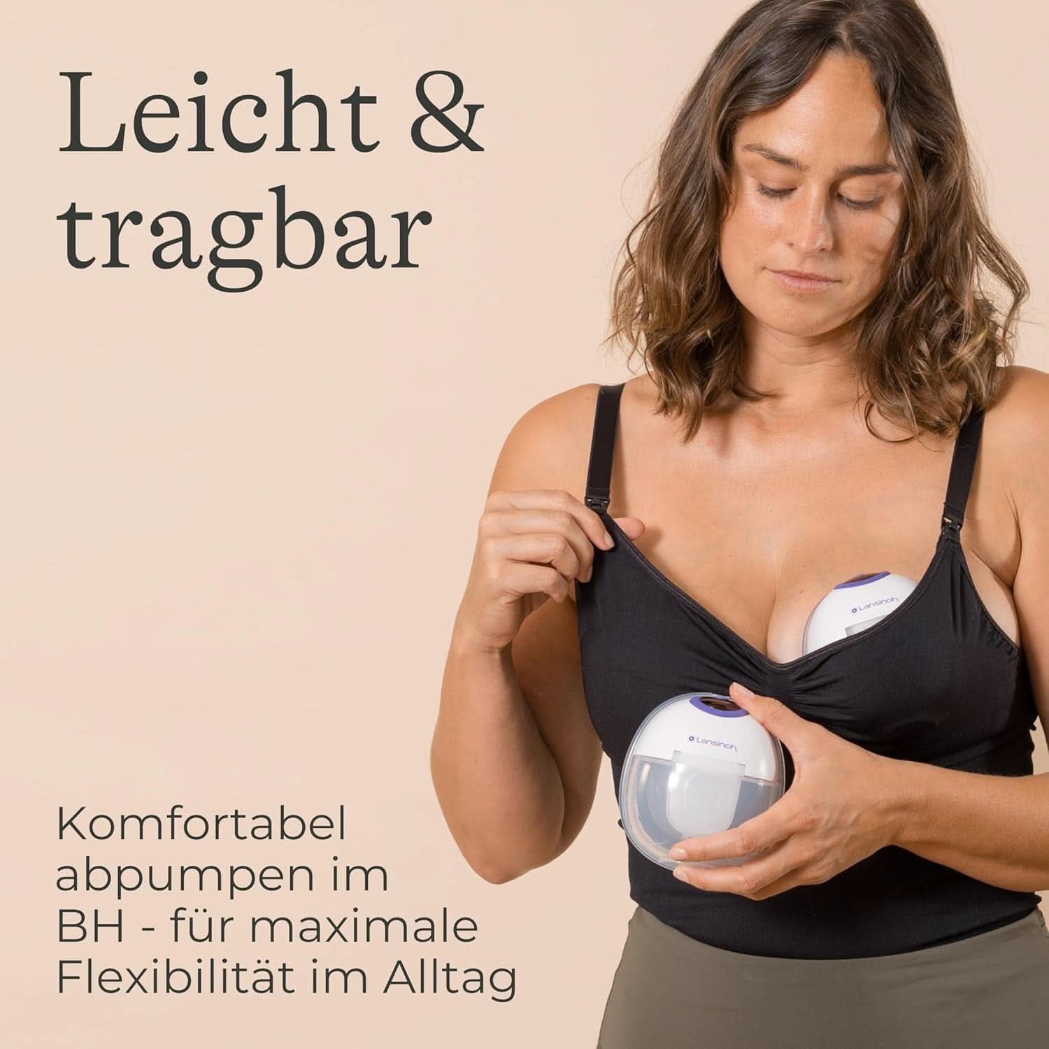 Lansinoh Tragbare Elektrische Doppelmilchpumpe – Freihändig Und Leise Abpumpen Ohne Kabel & Schläuche – Wiederaufladbarer Akku – Einfache Bedienung & Reinigung - Handsfree Tillbehör Mat och Amning Bebe Naty Shop