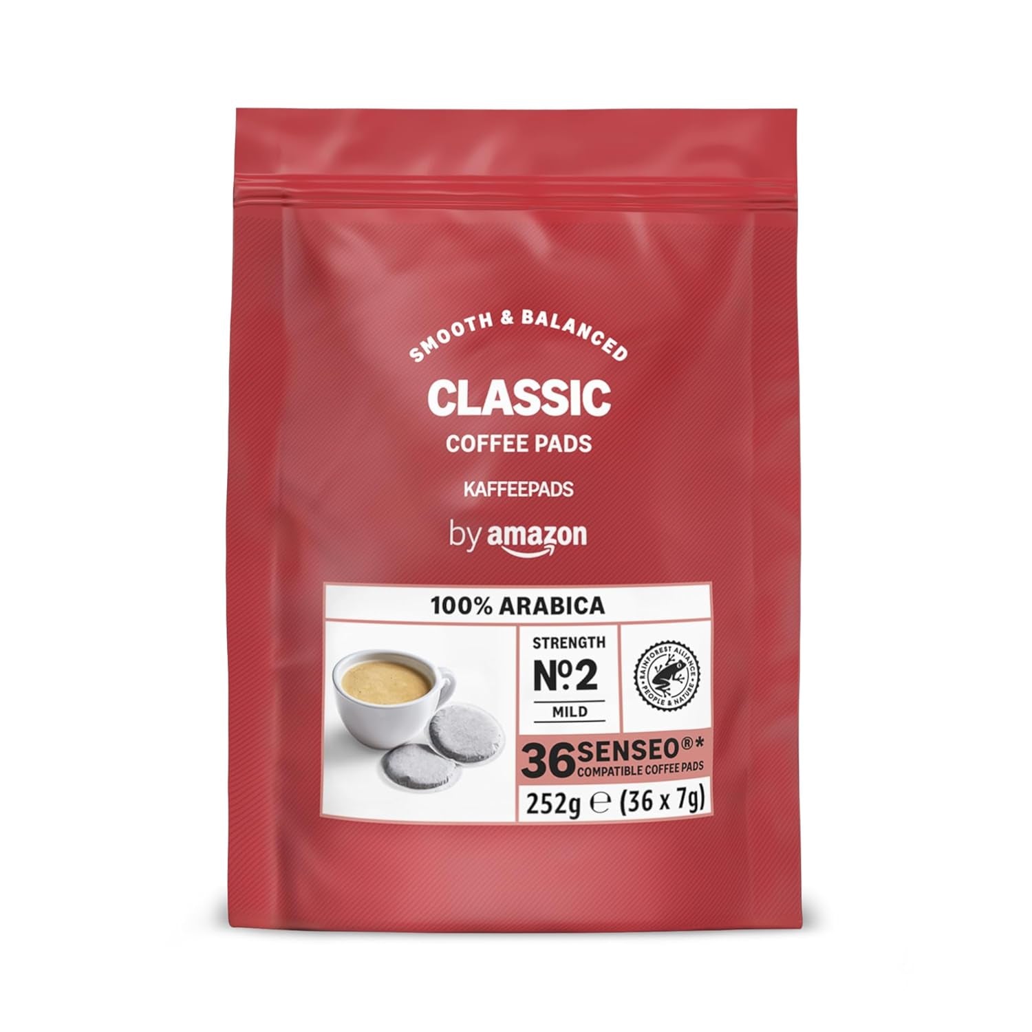 av Amazon Klassische Kaffeepads aus 100 % Arabica, geeignet für Senseo-Maschinen, 36 Stück (1 Packung mit 36 ​​​​Stück) – Rainforest Alliance-zertifiziert