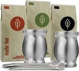 Mate Bio Tea Set ● 3 olika Mate + 2 dubbelväggiga Mate-koppar i rostfritt stål + 2 bombillor + förberedningsinstruktioner (svarta)