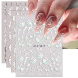JMEOWIO 3D Nagelsticker Frühling Blume Nail Art Sticker Selbstklebend Nagelaufkleber 5D Stereoskopisk Buntes Sommer Blumen Dekoration Nageldesign Zubehör 4 Blatt
