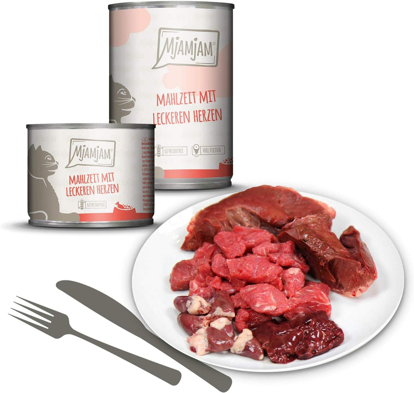 MjAMjAM - Premium Wet Cat Food - Mixed Pack I - Kyckling, nötkött, Hearts 6 Pack (6 x 200 g), spannmålsfri med extra kött