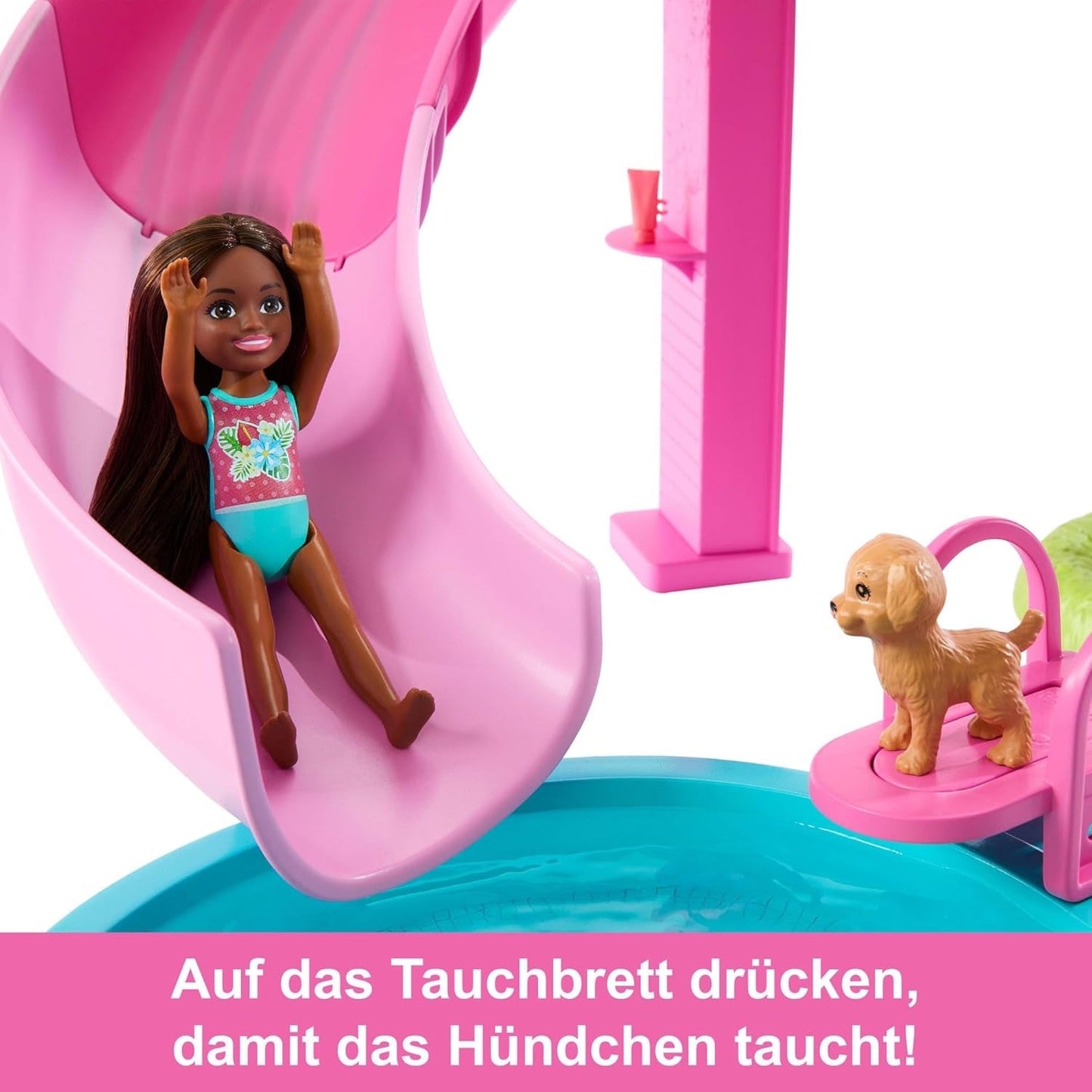 Barbie Dream Pool Playset med sex lekområden inklusive en rutschkana och jacuzzi, plus över 20 tillbehör som ett husdjur, simringar och mer, JKG83