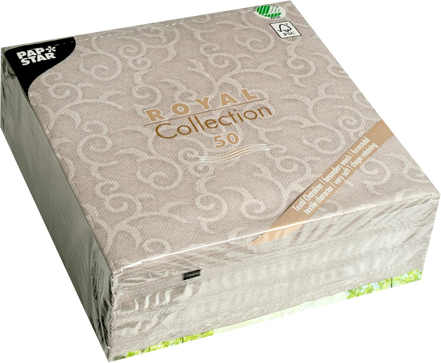 Papstar, 50 servetter "ROYAL Collection" 1/4-faldigt 40 Cm X 40 Cm Grå "Casali", #84889 (Pack of 2)
