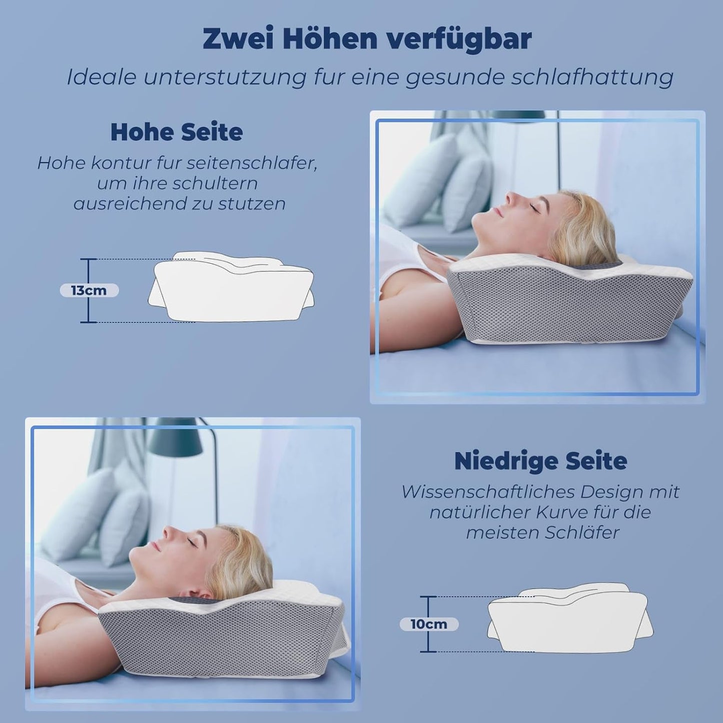 SAHEYER ortopedisk kudde nackstöd kudde huvudkudde, ergonomisk nackkudde sidosovskudde 60 X 40 X 13/11 cm memory foam kudde för sidosleeper, rygg och mage Cervikala ortopediska kuddar Naty Shop