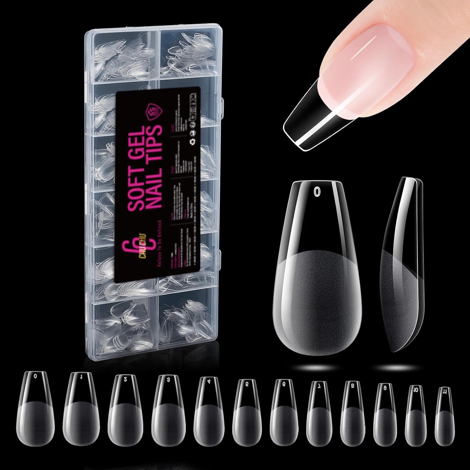 504st Ballerina Medium Gel Nageltyper: Gel Nail Tips PMMA False Nails Nagelförlängningar Konstgjorda naglar 12 storlekar