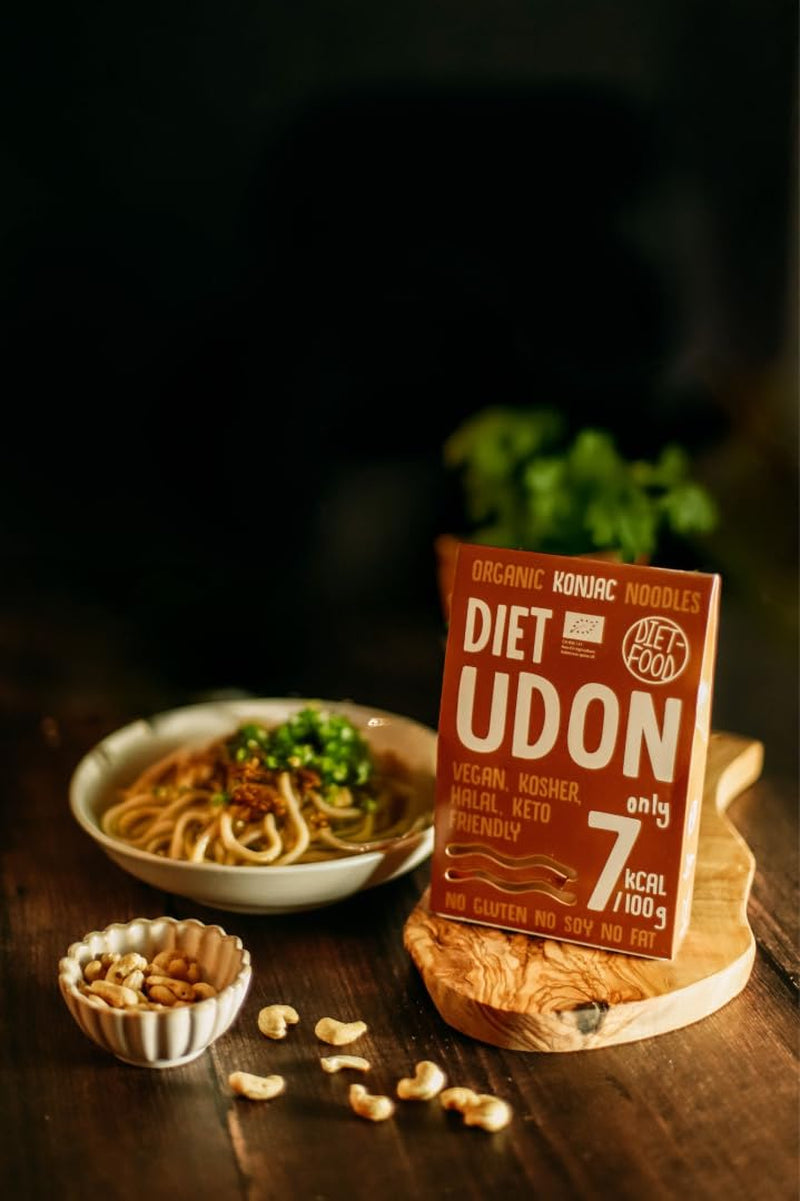 Udon Shirataki Konjac Noodles Bio 385g - Lågkalori, glutenfri, vegan - gjord av konjacrot, rik på fibrer DIET-MAT