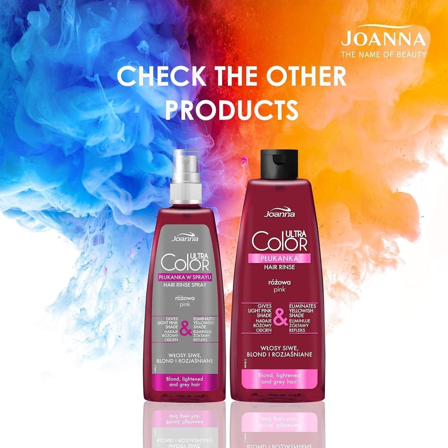 Joanna Ultra Color - Rosa färgbalsam för blont och ljust hår - Pastellrosa - Naturlig glans - Tar bort den gula nyansen från gråblont hår - Tillfällig effekt - 150 ml Hårfärgning Naty Shop