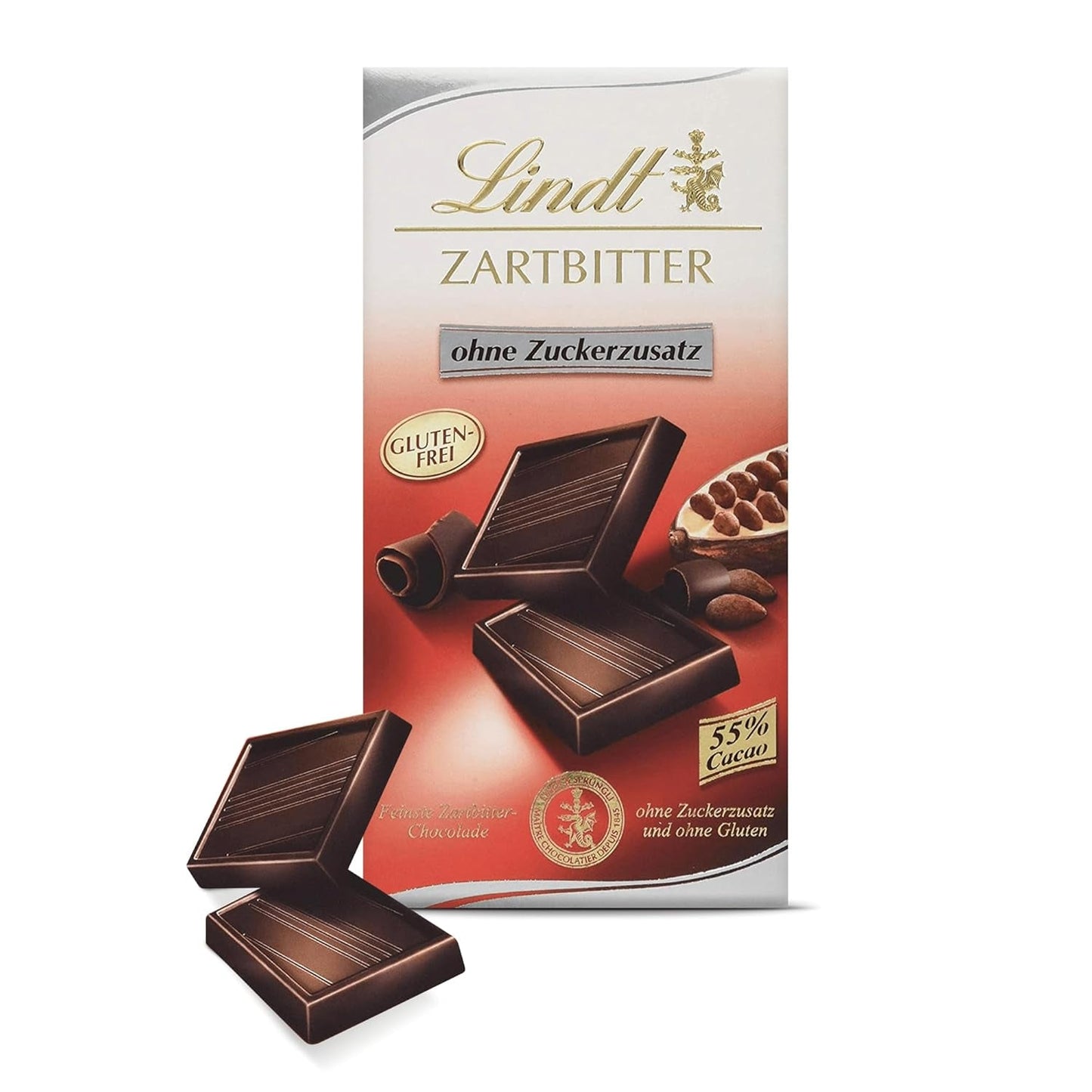 Lindt Choklad | Mörk chokladkaka utan tillsatt socker | 100g | Den finaste mörka chokladen med 55% kakao, inget tillsatt socker och inget gluten | Glutenfri chokladkaka