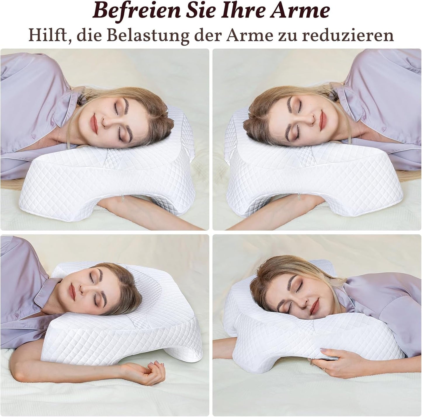 SAHEYER sidosovskudde med arm, ergonomisk ortopedisk kudde, nack- och axelkudde Memory Foam, nackkudde med flervinklade armar för många sovställningar (vit) Cervikala ortopediska kuddar Naty Shop